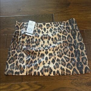 Leopard print high waist skirt sequins size large NWT